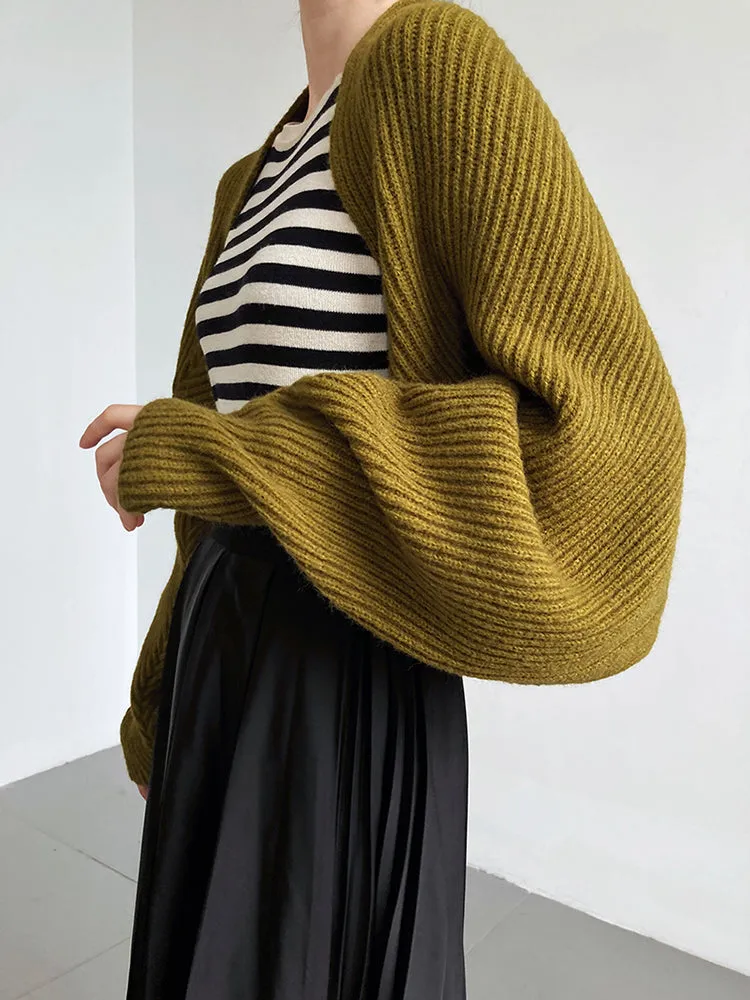 Touka Knitted Shrug Scarf - Olive Green