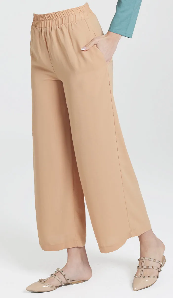 Ula Loose Flowy Stretch Waist Wide Leg Pants - Caramel - Final Sale