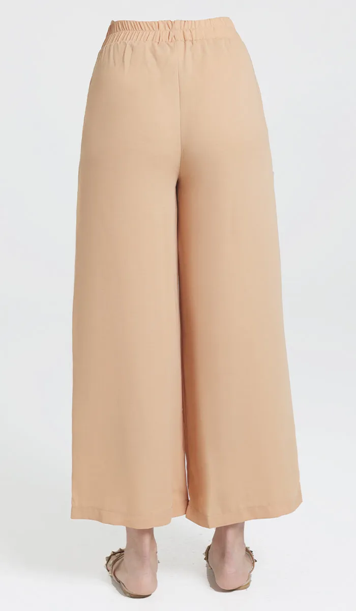 Ula Loose Flowy Stretch Waist Wide Leg Pants - Caramel - Final Sale