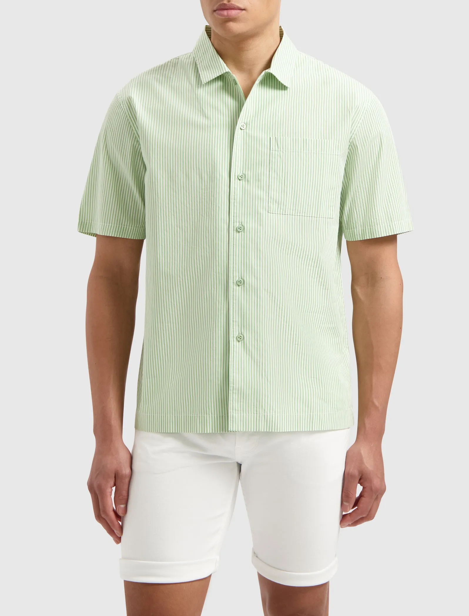 Vertical Striped Shortsleeve Shirt | Green