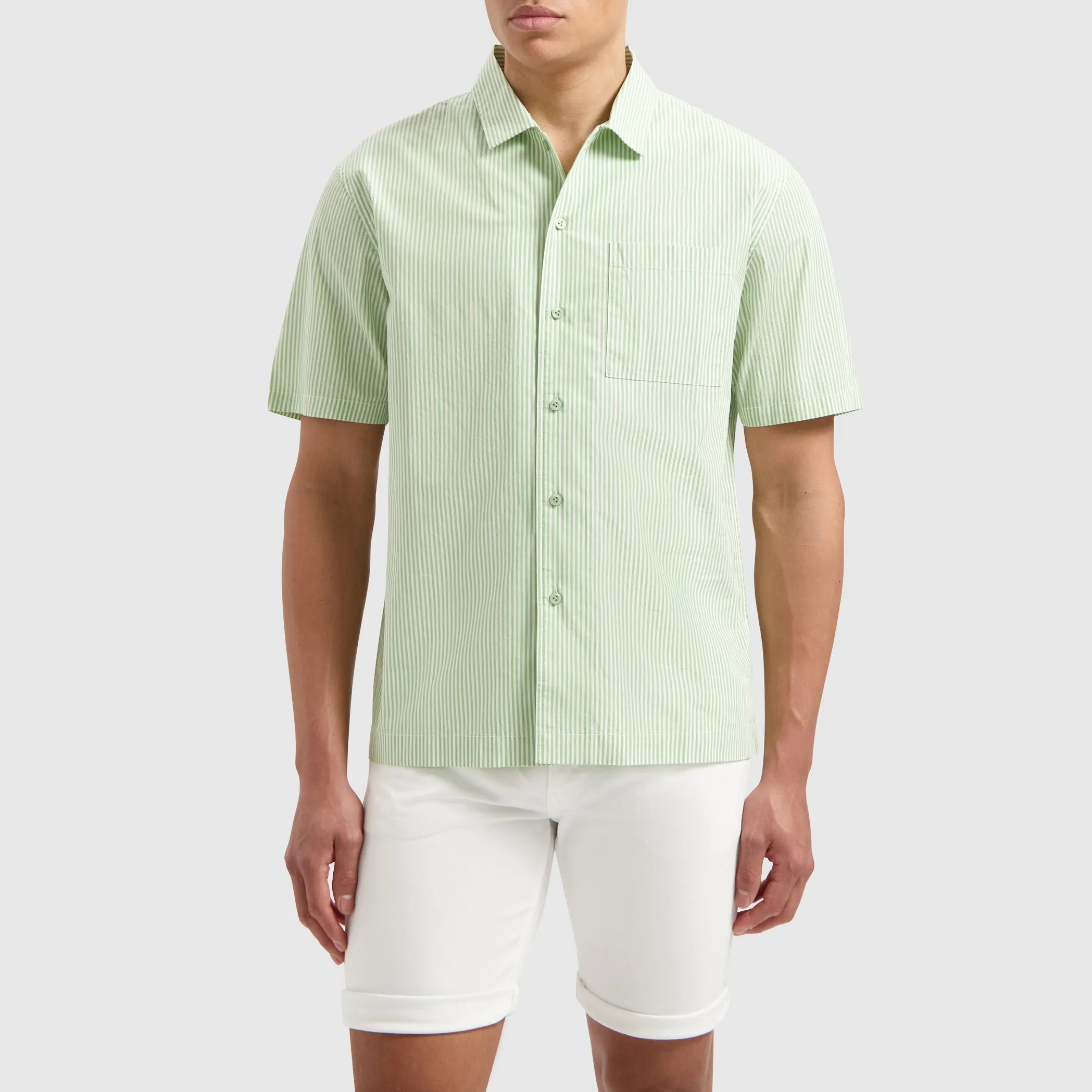 Vertical Striped Shortsleeve Shirt | Green