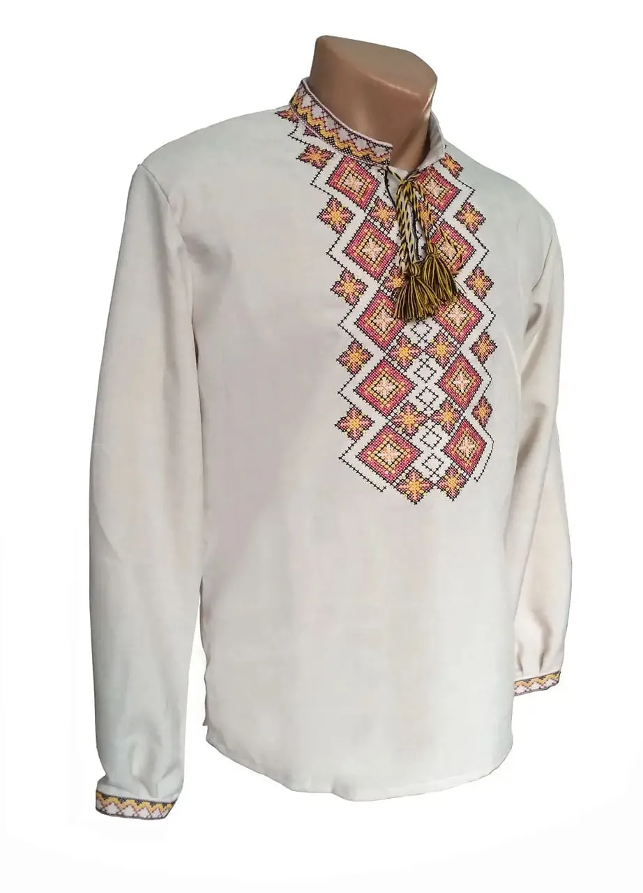 Vyshyvanka mens with a geometric ornament made of linen