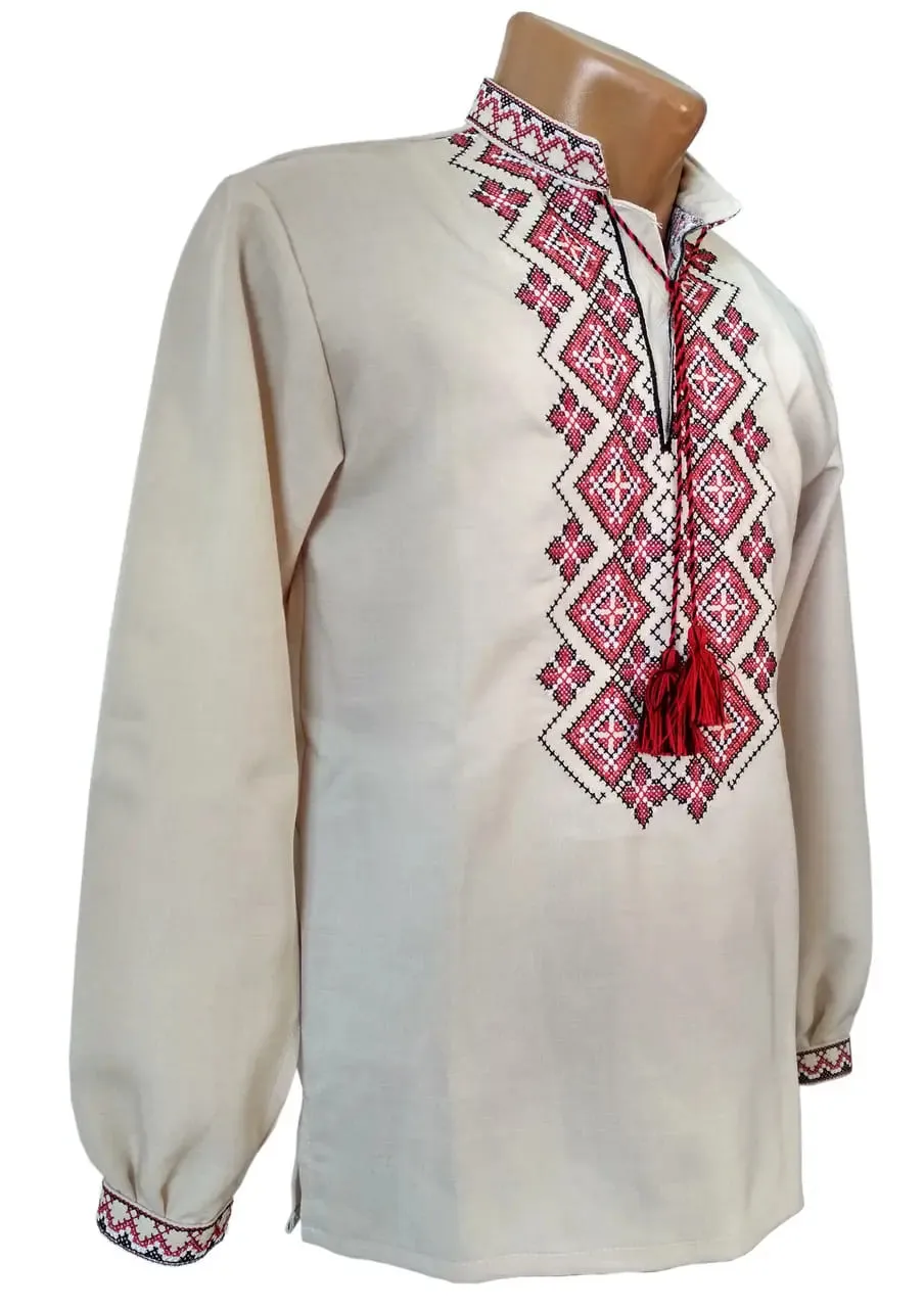 Vyshyvanka mens with a geometric ornament made of linen