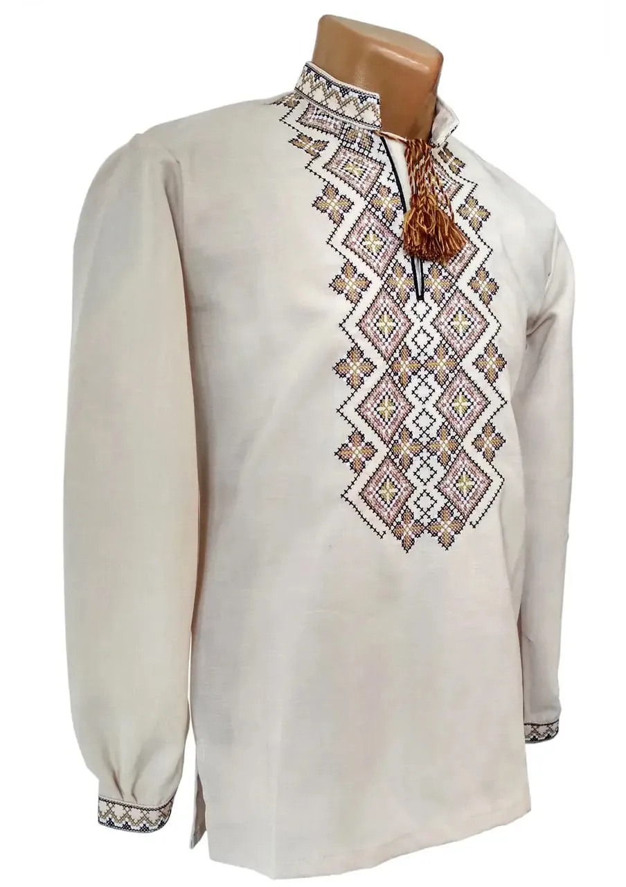 Vyshyvanka mens with a geometric ornament made of linen