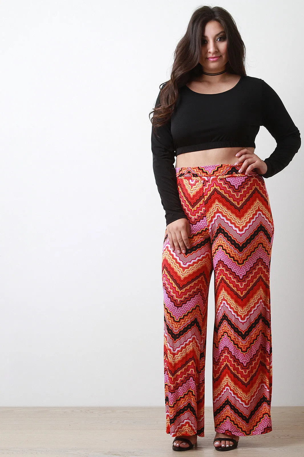 Wavy Chevron Wide Leg Pants