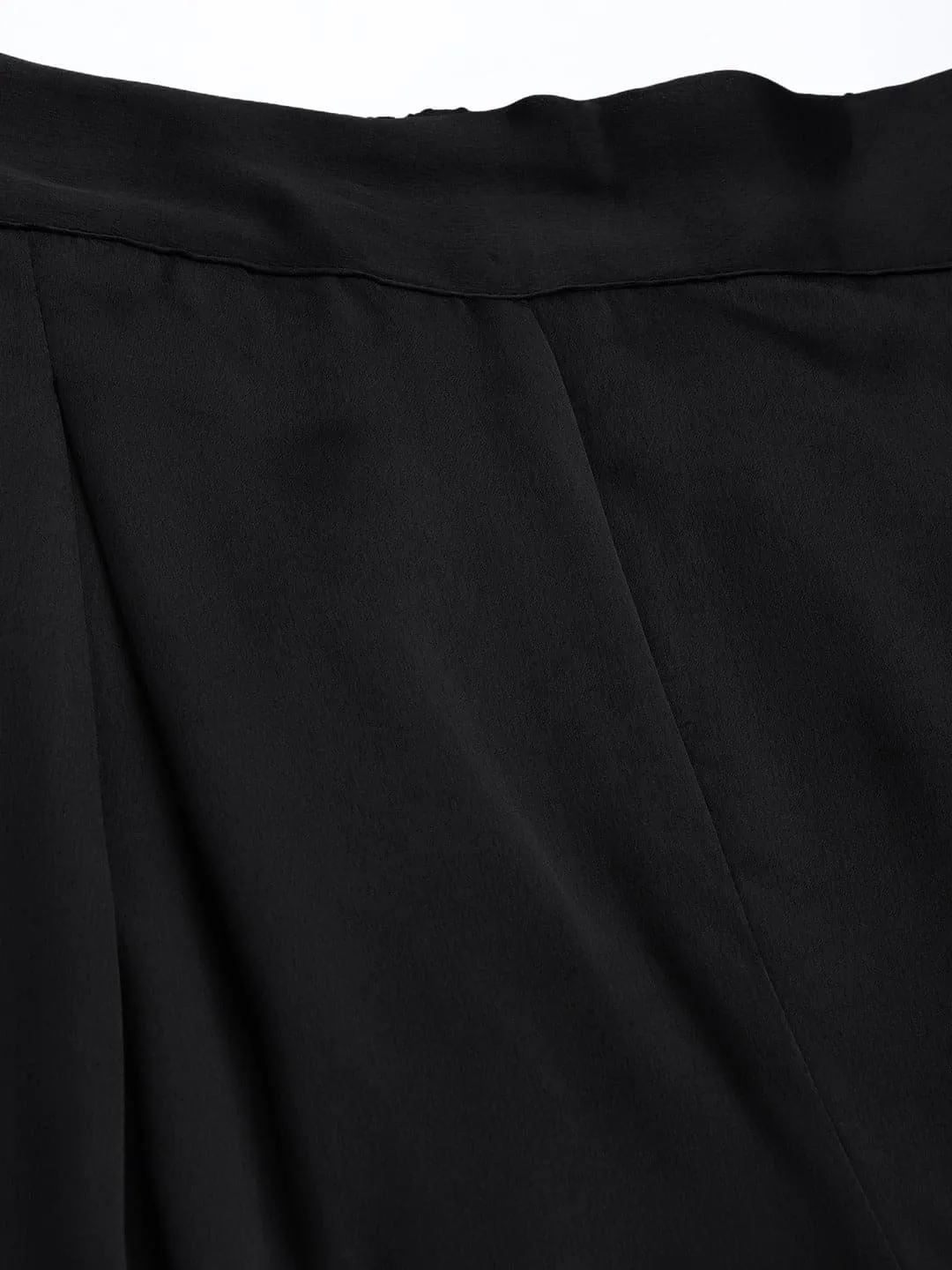 Women Black Satin Pleated Wide Leg Pants