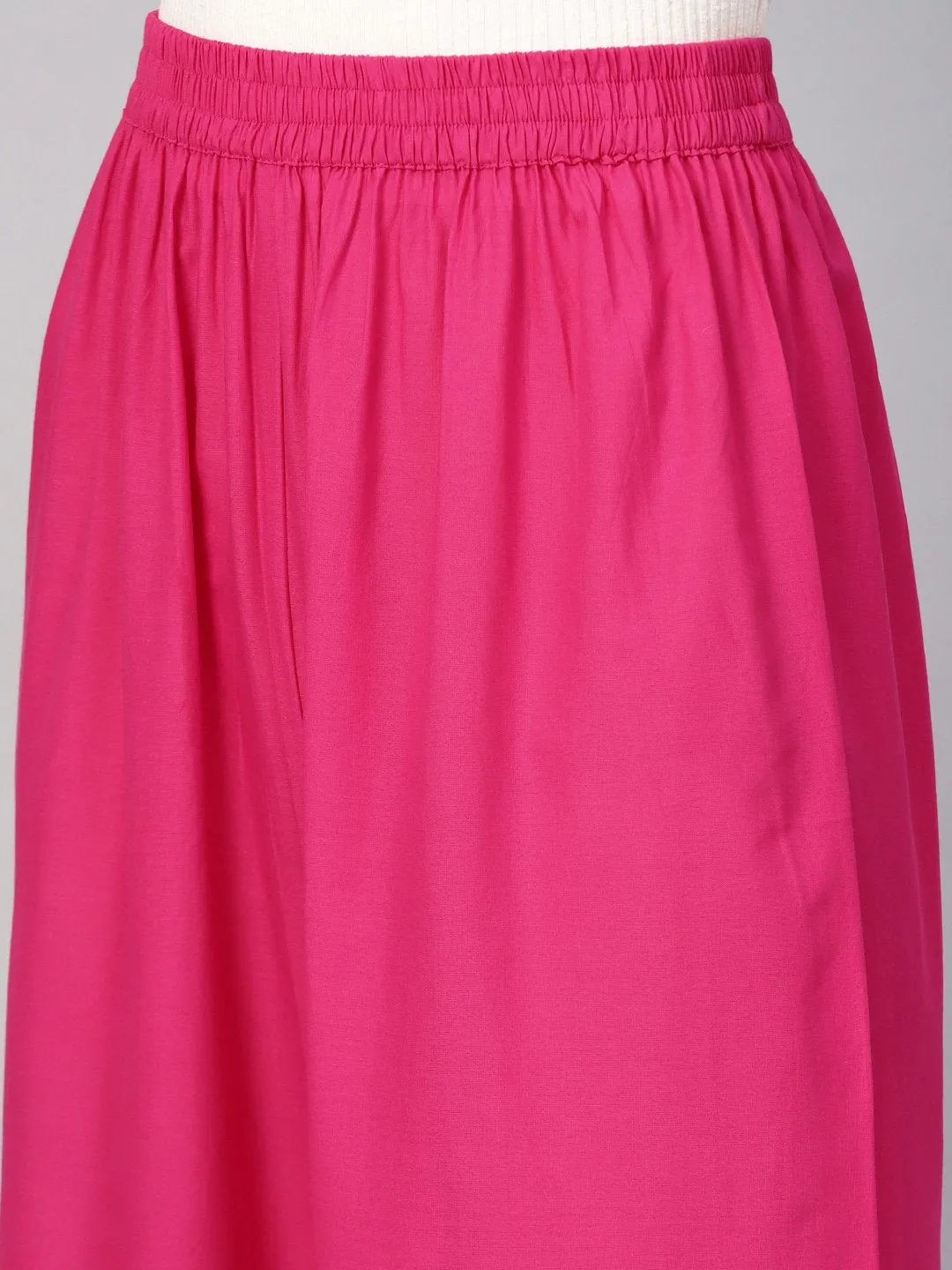 Women Fuchsia Pink Solid Wide Leg Palazzos