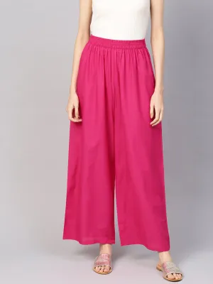 Women Fuchsia Pink Solid Wide Leg Palazzos