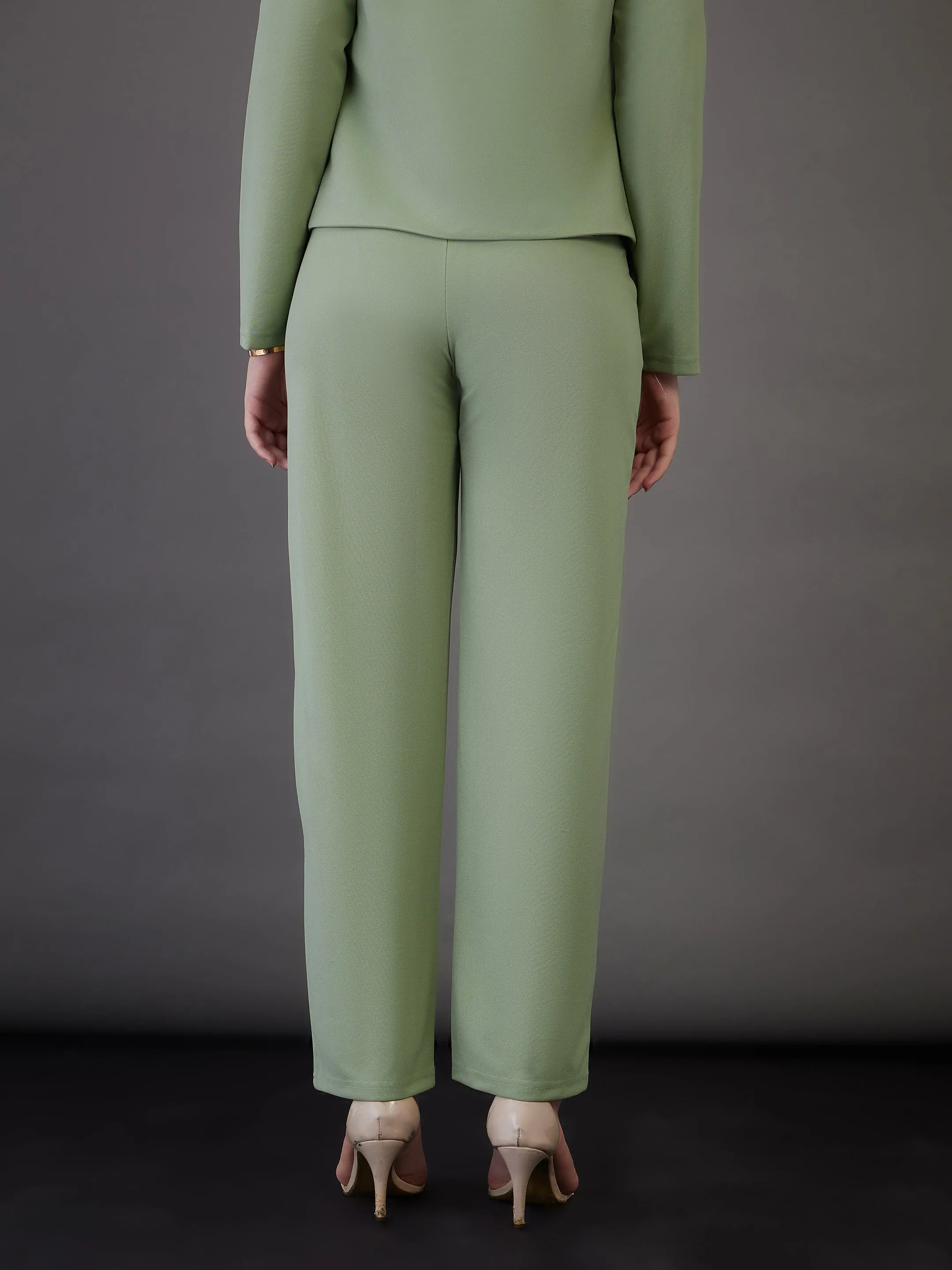 Women Green Front Darted Pants