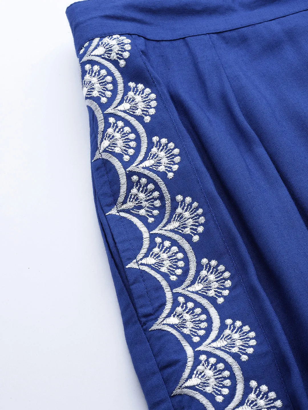 Women Royal Blue Side Embroidered Liva Pants