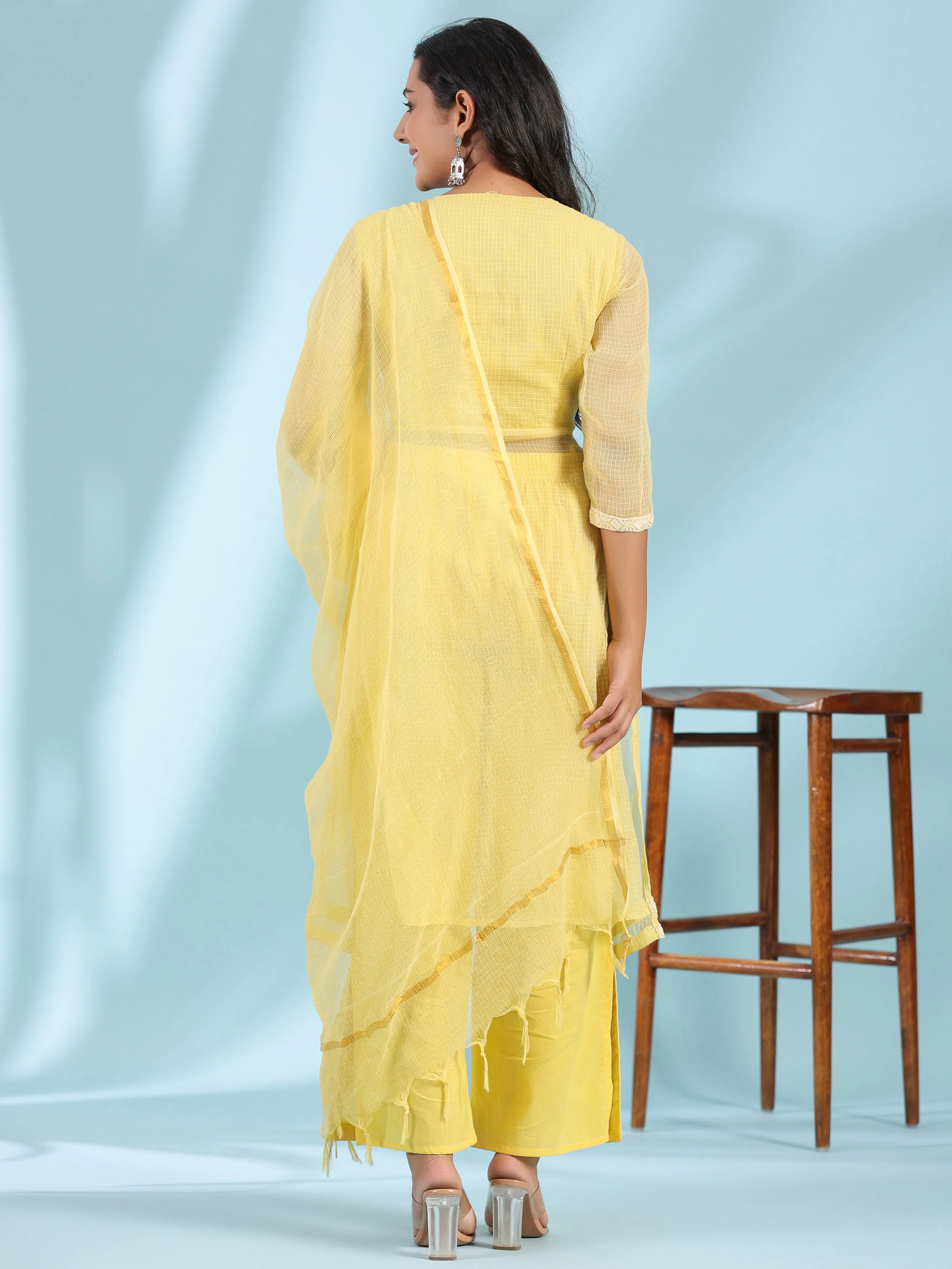 Women Yellow Cambric  Kurta Set With Dupatta