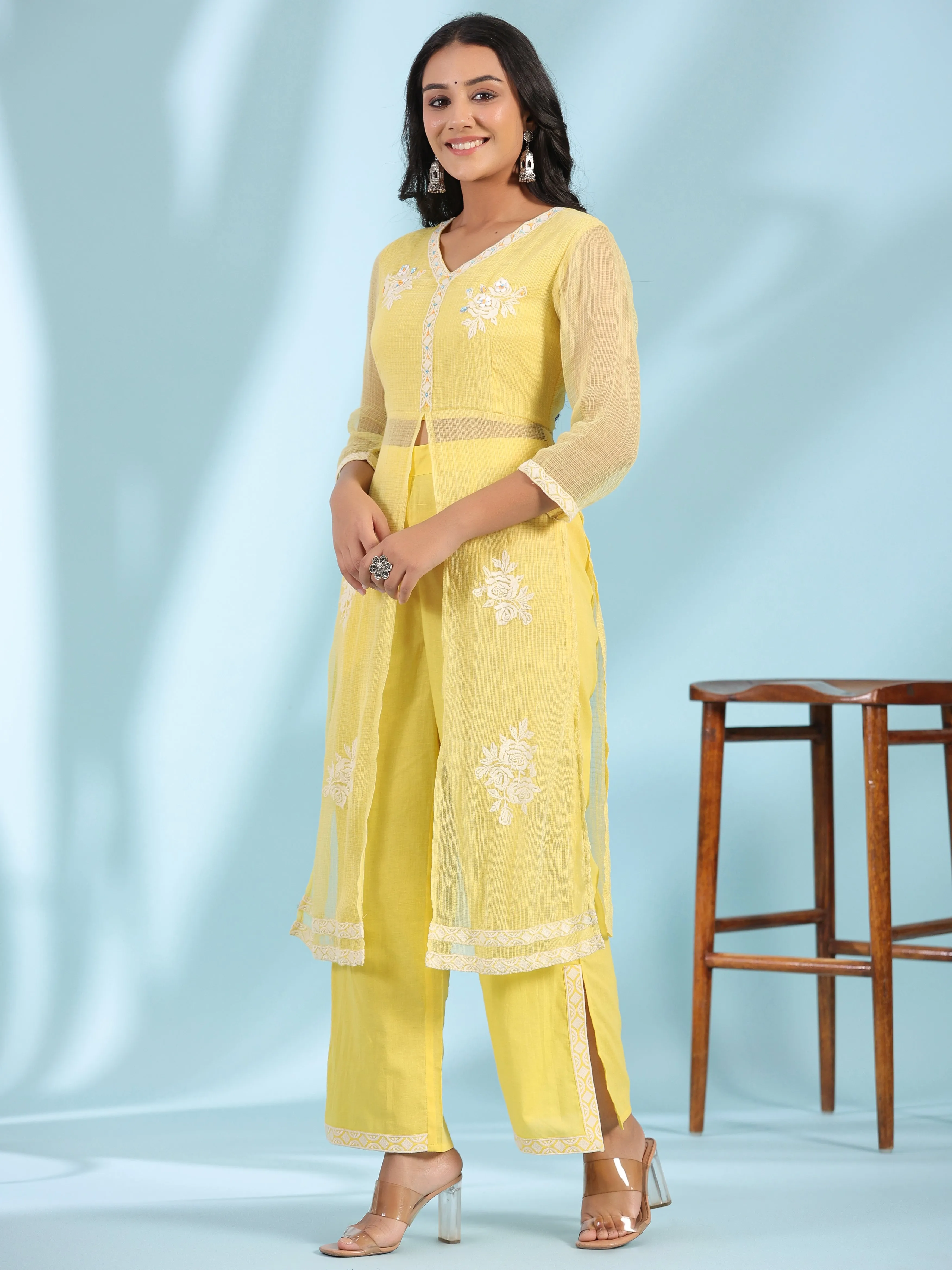 Women Yellow Cambric  Kurta Set With Dupatta