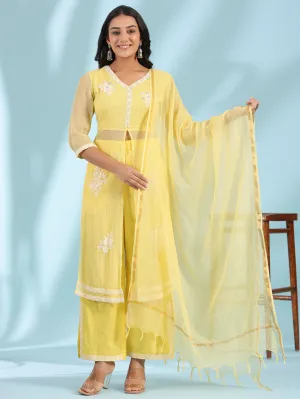 Women Yellow Cambric  Kurta Set With Dupatta